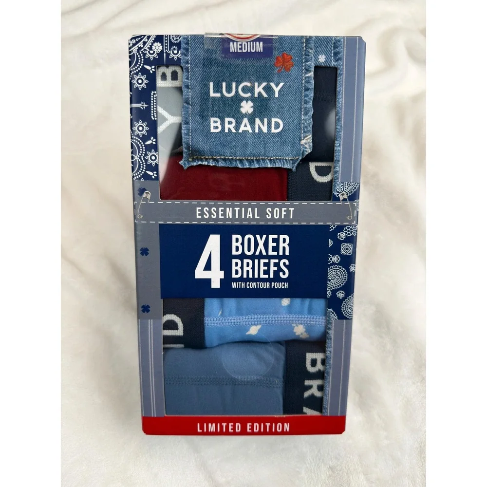 Lucky Brand Mens 4 Pack Essential Soft Boxer Briefs Medium Blue Red New